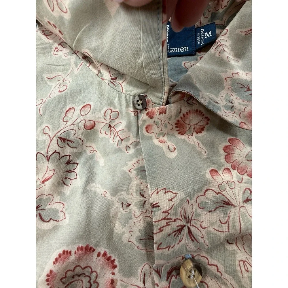 Polo Ralph Lauren Shirt Mens Medium Blue Floral Roses Short Sleeve Button Up VTG